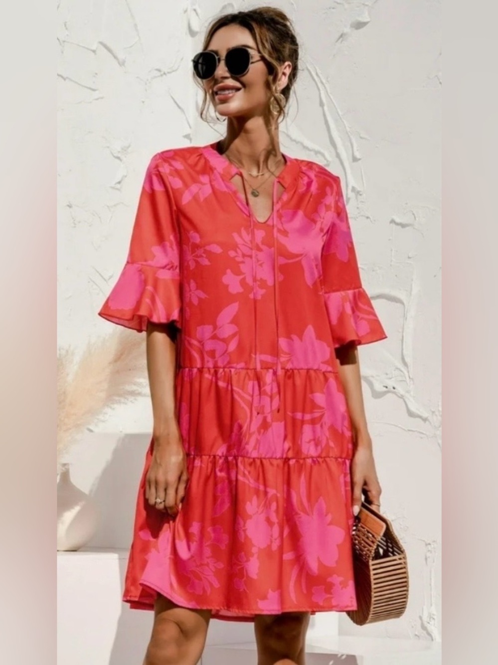 Red and Pink Tiered Floral Dress
SIZE LARGE   **Like New**